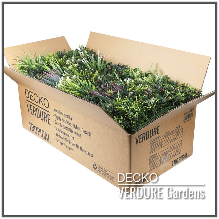 Wholesale: Box of 5 DECKO VERDURE 1000mm x 1000mm Green Wall Panels - TROPICAL - FOB Shanghai. MOQ 10 Boxes = 1 Pallet (Price/Box)