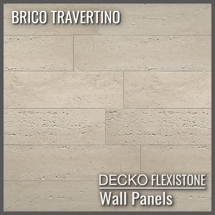 DECKO Flexistone Wall Panels - BRICO TRAVERTINO - Box of 12 Interlocking Peel-and-Stick Panels