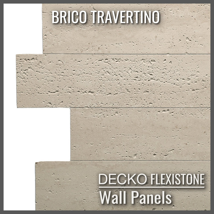DECKO Flexistone Wall Panels - BRICO TRAVERTINO - Box of 12 Interlocking Peel-and-Stick Panels