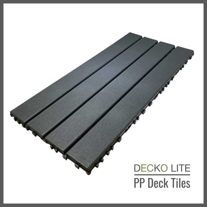 DECKO Lite PP Deck Tiles - GREYSLAT - 608x304mm - Premium, 100% Recycled Polypropylene (Price/Tile)