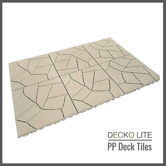 DECKO Lite PP Deck Tiles - BEIGESTONE - 304x304mm - Premium, 100% Recycled Polypropylene (Price/Tile)