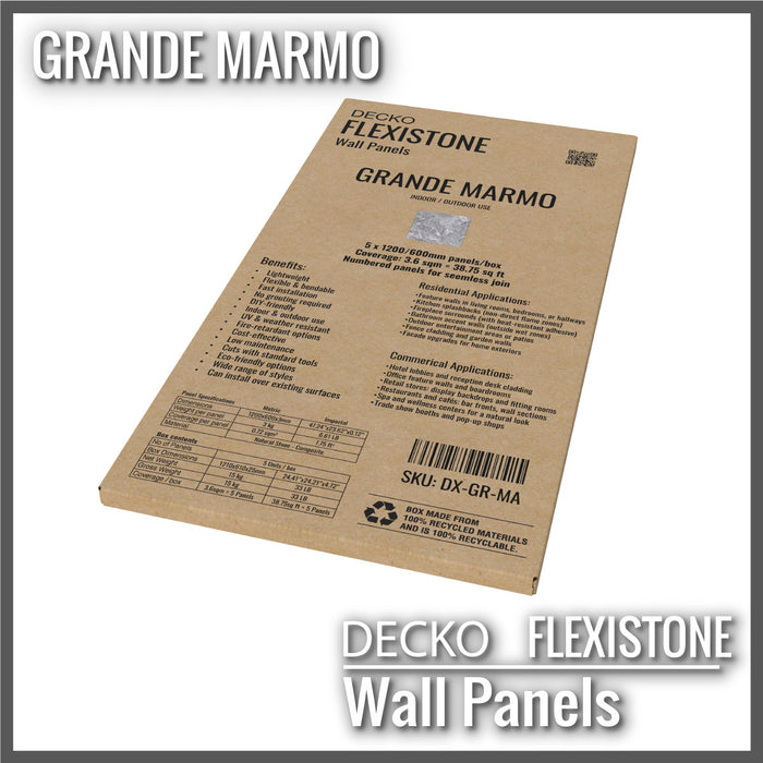 DECKO Flexistone Wall Panels - GRANDE MARMO - Box of 5 1200x600mm Panels