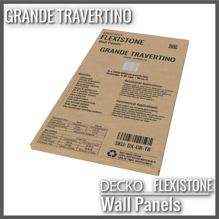 DECKO Flexistone Wall Panels - TRAVERTINO: Choose Size - Boxes of flexible stone panels