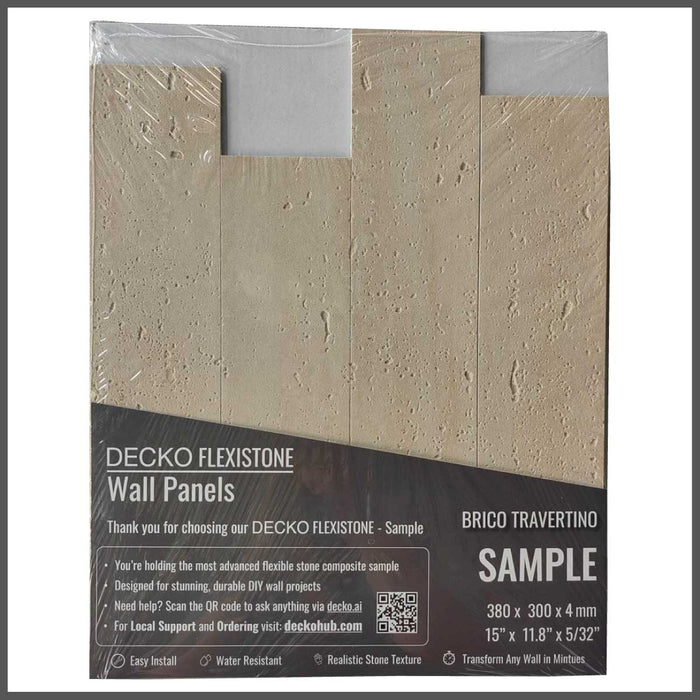 DECKO Flexistone Wall Panels - BRICO TRAVERTINO - Box of 12 Interlocking Peel-and-Stick Panels