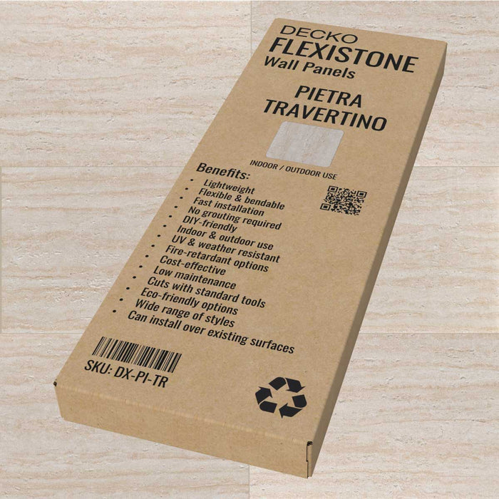 Wholesale: DECKO Flexistone Wall Panels - Box of 16: PIETRA TRAVERTINO panels (900x300mm) - FOB Shenzen. MOQ 1 Pallet = 68 boxes (Price/Box)