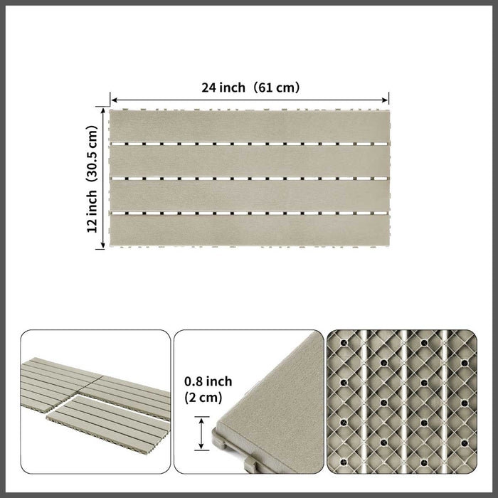 DECKO Lite PP Deck Tiles - BEIGESLAT - 608x304mm - Premium, 100% Recycled Polypropylene (Price/Tile)
