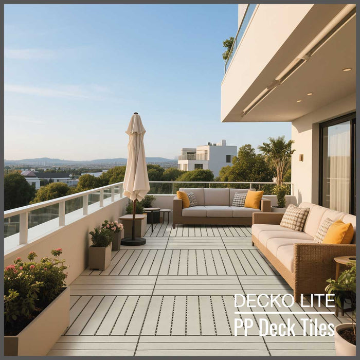 DECKO Lite PP Deck Tiles - BEIGESLAT - 608x304mm - Premium, 100% Recycled Polypropylene (Price/Tile)