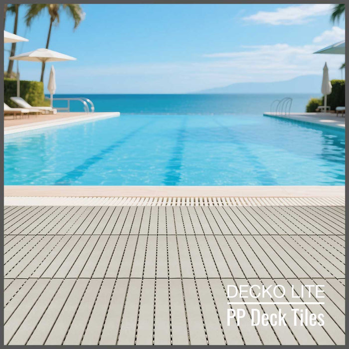 DECKO Lite PP Deck Tiles - BEIGESLAT - 608x304mm - Premium, 100% Recycled Polypropylene (Price/Tile)